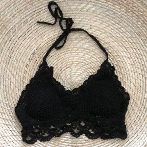 Black crochet vacation halter crop top- Small